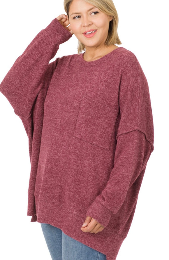 Burgundy Oversized Sweater (1X-3X Only)