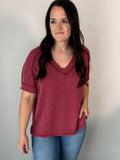 Maroon ribbed V-Neck