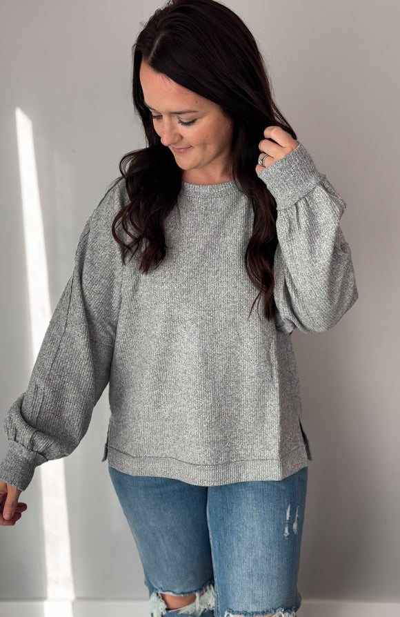 Brushed Waffle Long Sleeve-Grey
