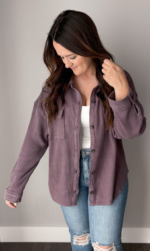 Plum Oversized Waffle Shacket