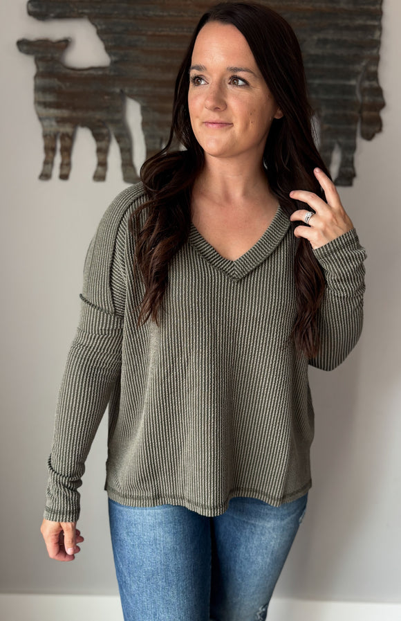Olive Ribbed Long Sleeve