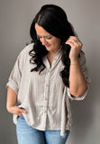 Taupe Striped Oversized Button Up