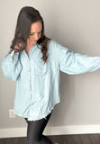 Oversized Frayed Chambray Top