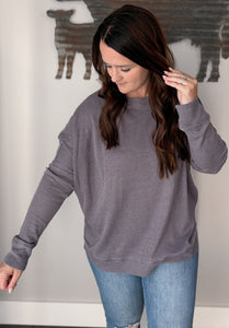 Purple Grey Waffle Ribbed Pullover