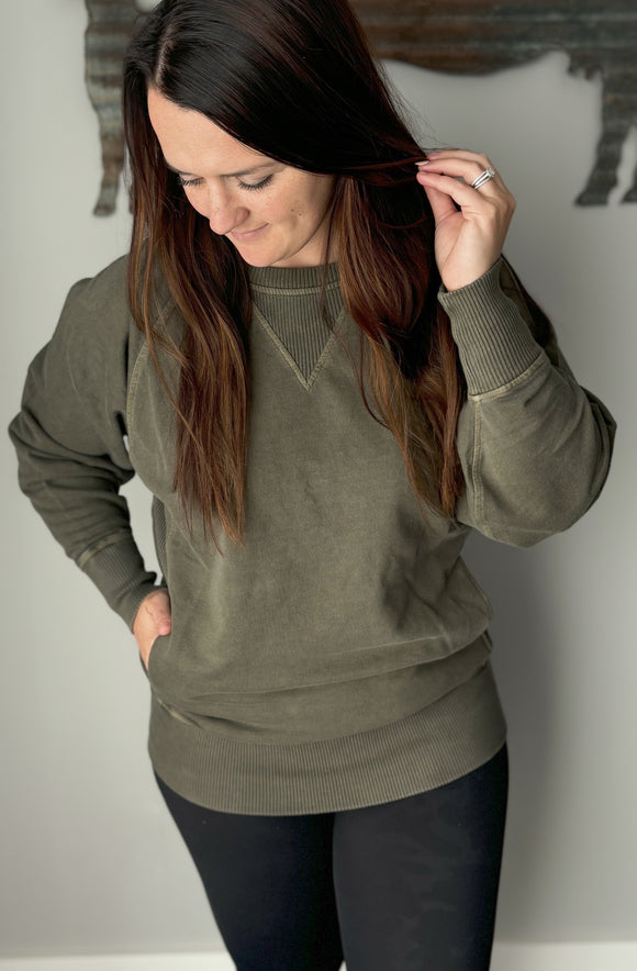 Dark Olive Pocket Pullover