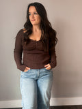Lace Trime Ruched Henley Sweater
