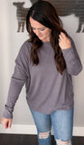 Purple Grey Waffle Ribbed Pullover