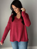 Red Ribbed Long Sleeve