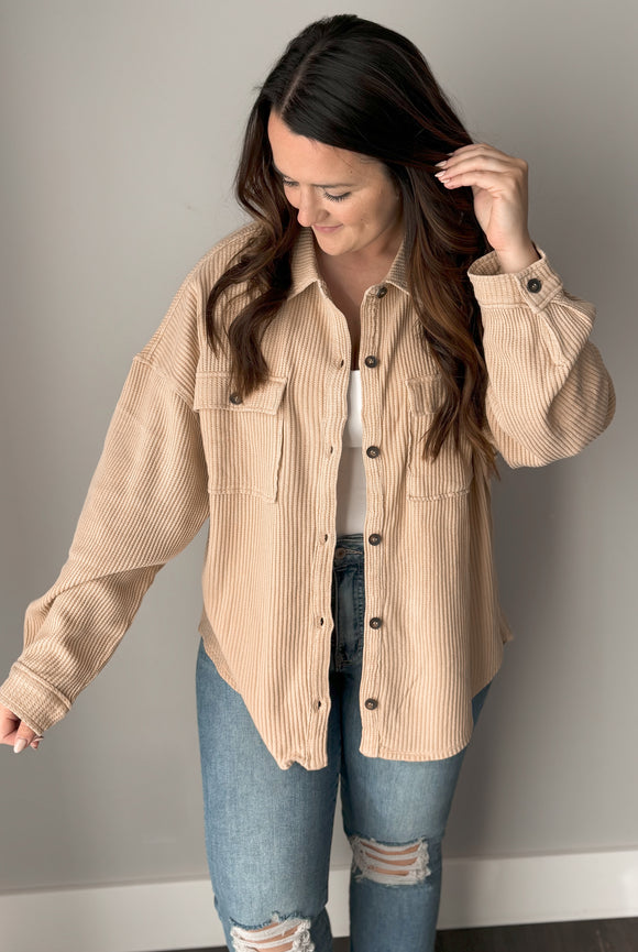 Taupe Oversized Waffle Shacket