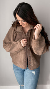 Snap Button Down Fleece Jacket (Mocha)