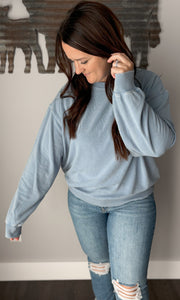 Drop Shoulder Crewneck- Gray Blue