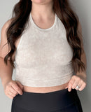 Washed Ribbed Cropped Tank-Beige