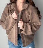 Snap Button Down Fleece Jacket (Mocha)