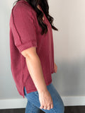 Maroon ribbed V-Neck