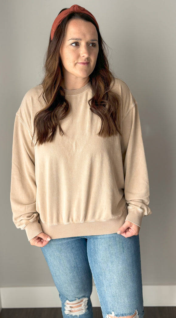 Drop Shoulder Crewneck- Taupe