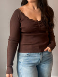 Lace Trime Ruched Henley Sweater
