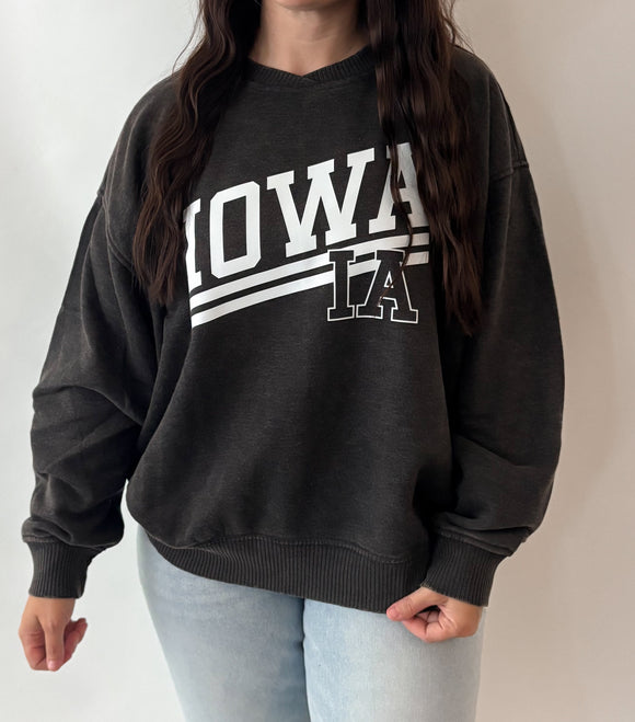 Iowa Acid Wash Oversized Fleece Crewneck