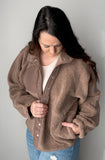 Snap Button Down Fleece Jacket (Mocha)