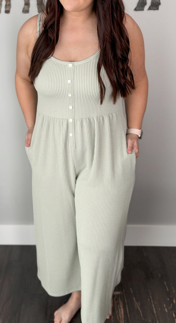 Dusty Sage Ribbed Jumpsuit