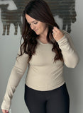 Beige Seamless Ribbed Long Sleeve