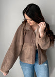 Snap Button Down Fleece Jacket (Mocha)