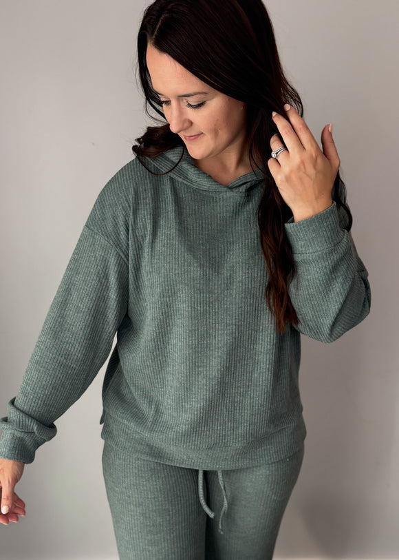 Sage Ribbed Hoodie