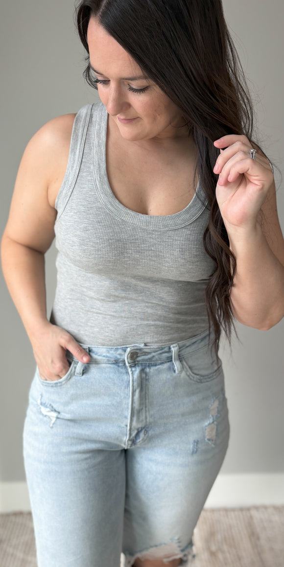 Grey Ribbed Scoop Neck Tank