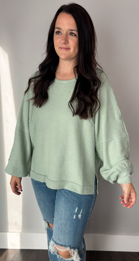 Brushed Waffle Long Sleeve- Sage