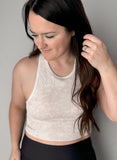Washed Ribbed Cropped Tank-Beige