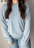 Drop Shoulder Crewneck- Gray Blue